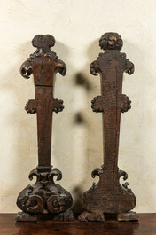 A pair of Italian walnut sculptures of caryatids, 18th C.