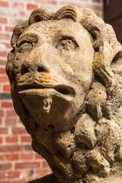 A sandstone model of a recumbent lion, 17/18th C.