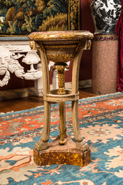 A gilt and painted wooden stand with marble top, 19th C.