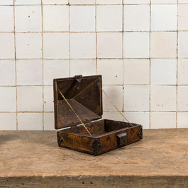 Two boxes in engraved cast iron and wood with wrought iron mounts, 18/19th C.