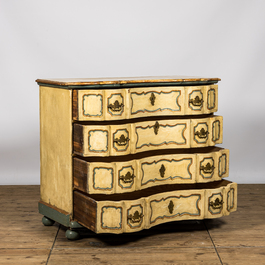 A Swedish polychrome wooden commode with four drawers, 19th C.