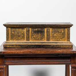 A large rectangular partly gilt wooden stand, Thailand, 19th C.