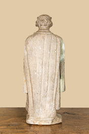 Homme noble en pierre sculpt&eacute;e et polychrom&eacute;e, probablement France, 16&egrave;me