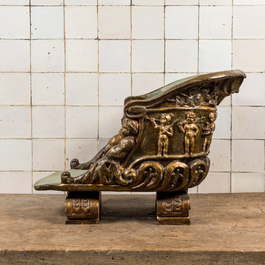 A polychrome and gilt papier-mach&eacute; and plaster miniature chariot with designs after the antiques, 19th C.