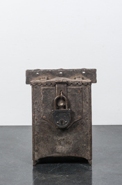 A wrought iron offer or alms box from a church, probably Spain, 17th C.