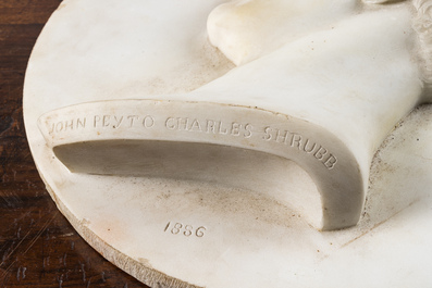 Un m&eacute;daillon en marbre blanc repr&eacute;sentant le portrait de profil de John Peyto Charles Shrubb, dat&eacute; 1886