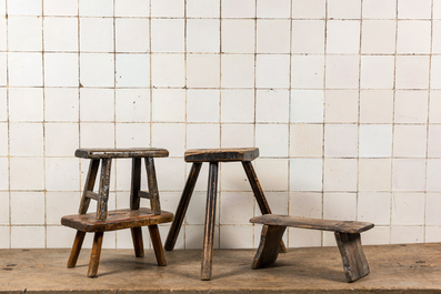 Four wooden step stools, 17/18th C.