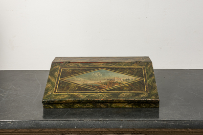 A German faux marble-painted writing box with a Danube view, 19th C.