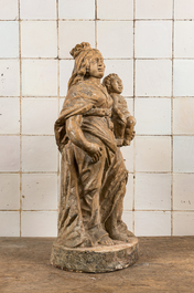 A Flemish carved stone figure of the Madonna with Child, 17th C.