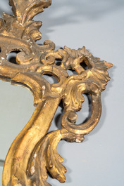 A pair of Italian Louis XV-style gilt and open worked wooden wall mirrors, 18th C.