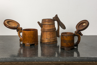 Drie houten bierpullen, Scandinavi&euml; of Duitsland, 17/19e eeuw