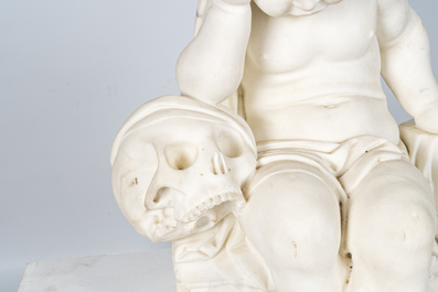 A white marble 'grieving putto' sculpture, 20th C.