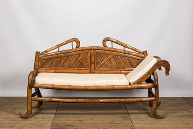 An oriental bamboo sofa-bed, 20th C.