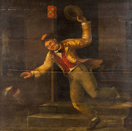 English school: 'The drunkard', oil on panel, 19th C.
