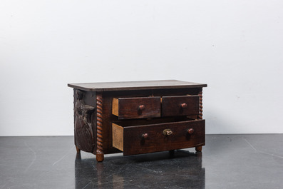 Two wooden miniature commodes, 20th C.