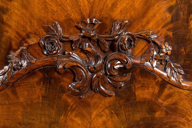 A Dutch mahogany veneered cabinet with two doors and three drawers, 18th C.