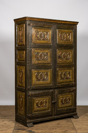 A painted wooden four-door cupboard, Southern Europe, 19th C.