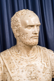 Four Italian faux marble busts of Roman emperors, 20th C.