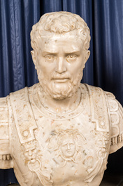 Four Italian faux marble busts of Roman emperors, 20th C.