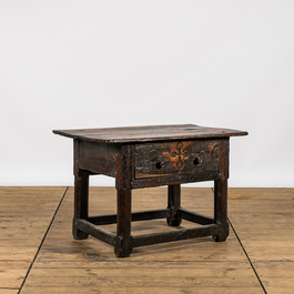 A Spanish wooden table with one drawer, 17/18th C.