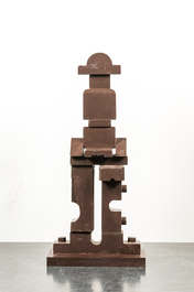 An abstract brown-painted wooden sculpture, 20th C.