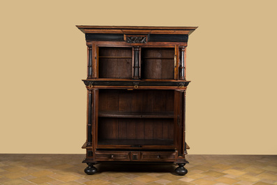 A Dutch partly ebonised wooden four-door cupboard, 17th C.