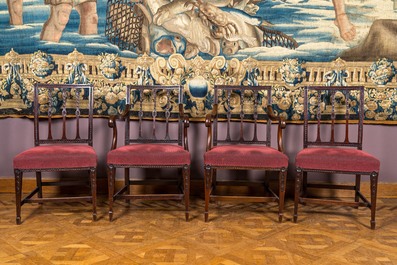 Six English mahogany chairs and a pair of armchairs, 19th C.