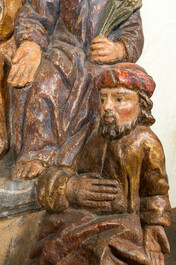 A polychrome wooden retable fragment depicting the 'Holy Family', Spain, 17h C.