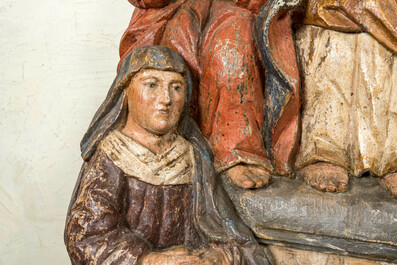 A polychrome wooden retable fragment depicting the 'Holy Family', Spain, 17h C.