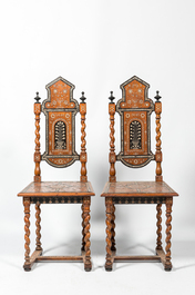Three bone- and mother-of-pearl-inlaid wooden chairs, Damascus, Syria, 19/20th C.