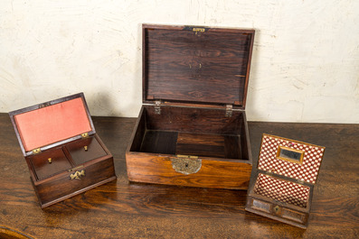 Drie diverse houten kistjes, 18/19e eeuw