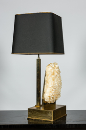 A brass table lamp mounted with a quartz rock, 2nd half 20th C.