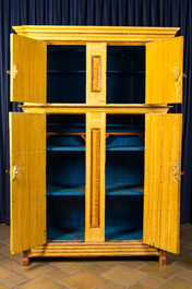 A Dutch polychrome wooden Staphorst four-door wardrobe, 18th C.