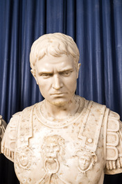 Four Italian faux marble busts of Roman emperors, 20th C.