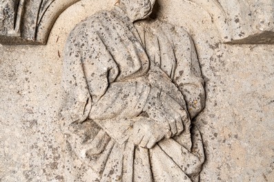 An architectural sandstone fragment with Saint Mark and a lion, 14/15th C.