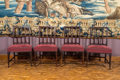 Six English mahogany chairs and a pair of armchairs, 19th C.