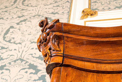 A Dutch mahogany veneered cabinet with two doors and three drawers, 18th C.