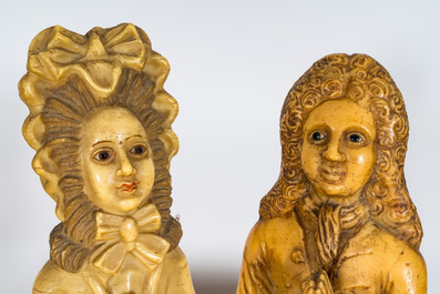 A pair of large German wax figures of donors, 19th C.