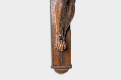 A large crucifix with carved walnut Corpus Christi, 17th C.