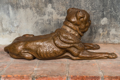 A large brown patinated terracotta model of a bulldog, 20th C.