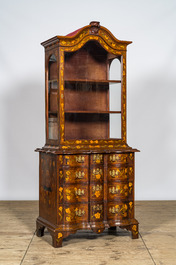 A Dutch mahogany floral marquetry dresser-display cabinet, 19th C.