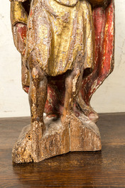 Saint Jean-Baptiste portant l'agneau en noyer sculpt&eacute;, polychrom&eacute; et dor&eacute;, milieu du 16&egrave;me