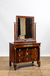 A French Empire-style mahogany veneered chest of drawers with mirror, 19th C.