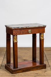 A French Empire-style mahogany console with marble top, 19th C.