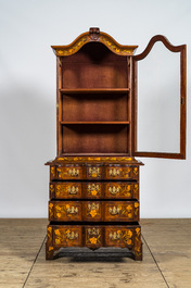A Dutch mahogany floral marquetry dresser-display cabinet, 19th C.