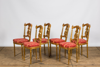 Six neoclassical gilt wooden chairs, 20th C.