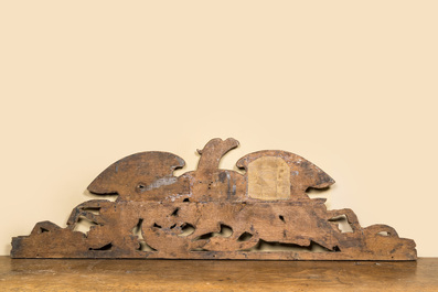 A large leached oak relief depicting an eagle slaying a serpent and two angels, 18th C.