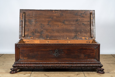 A walnut cassone or marriage chest, Italy, 17th C.