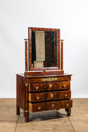 A French Empire-style mahogany veneered chest of drawers with mirror, 19th C.