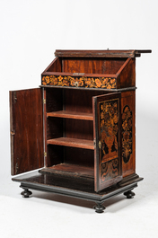 A mahogany floral marquetry secretaire on foot, 19th C. and earlier